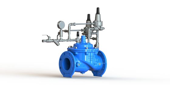 Válvula de anticipación de sobretensiones con conexión de extremo de brida, diafragma EPDM y accionamiento manual para sistemas de agua