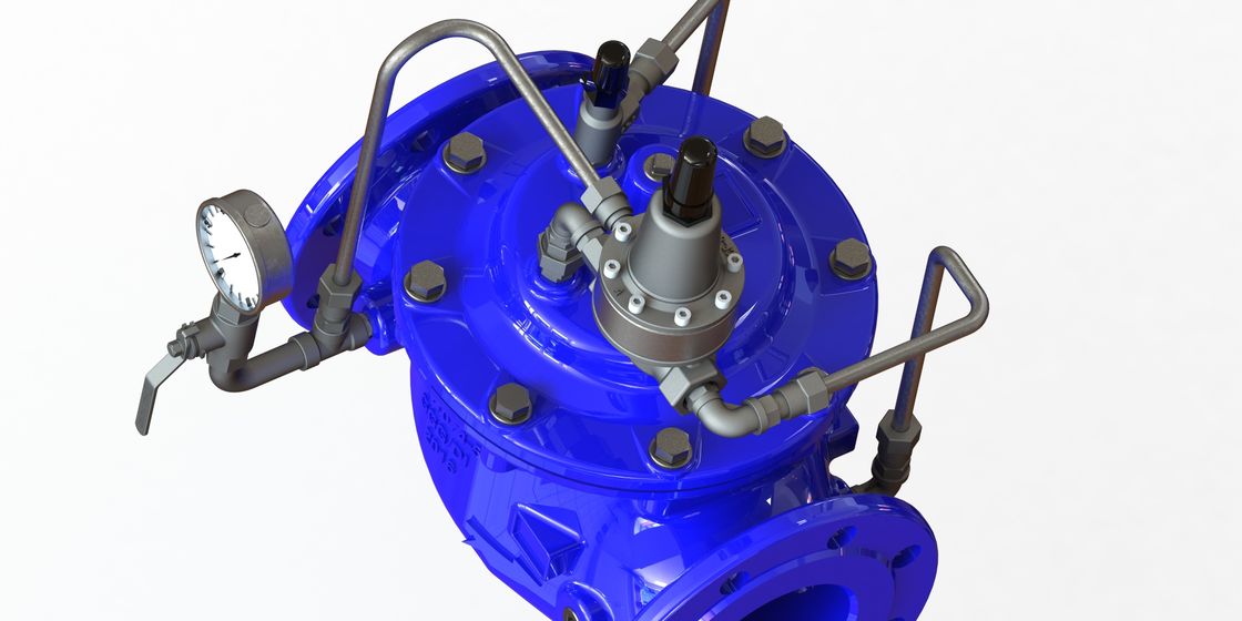 Válvula sostenedora de presión con diafragma de nailon reforzado y conexión de brida para temperatura de funcionamiento de 0 a 80 °C
