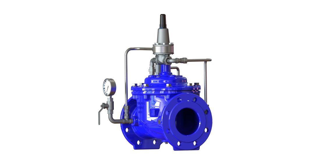 Válvula de mantenimiento de presión con presión máxima PN25, temperatura de funcionamiento de 0 a 80 °C y conexión de brida para control de fluidos industriales