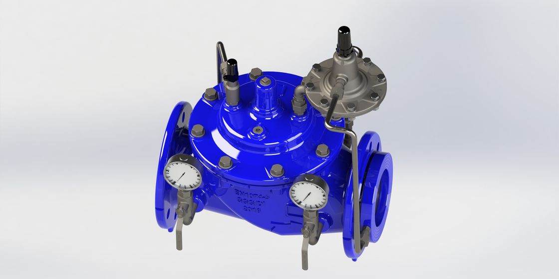 Válvula de control de flujo manual con junta de EPDM y tubería de control de hierro dúctil para un rango de temperatura de 0-80°F y estándar EN1074-5