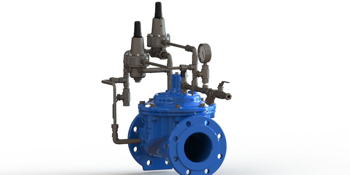 Válvula de anticipación de sobretensiones con conexión de extremo de brida, diafragma EPDM y accionamiento manual para sistemas de agua